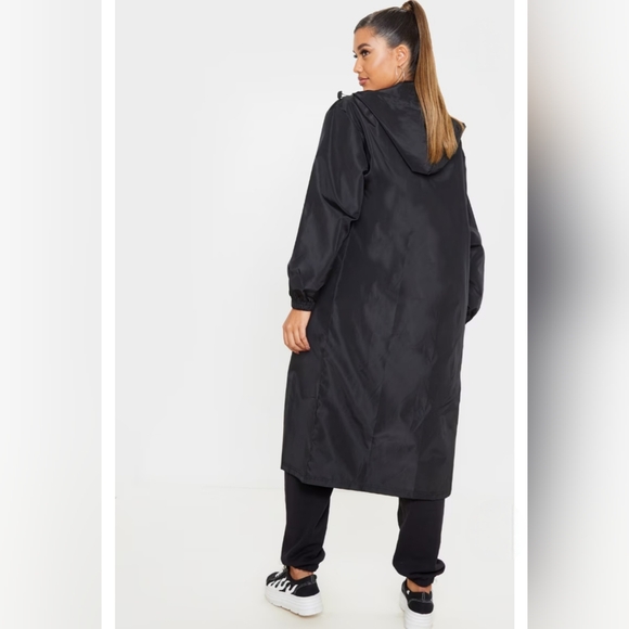 NWT PLT PrettyLittleThing Black Longline Windbreaker Size 6 - Picture 5 of 16